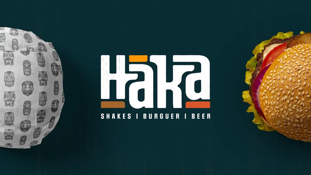 Branding design showing a typographic logo with the name "Haka"