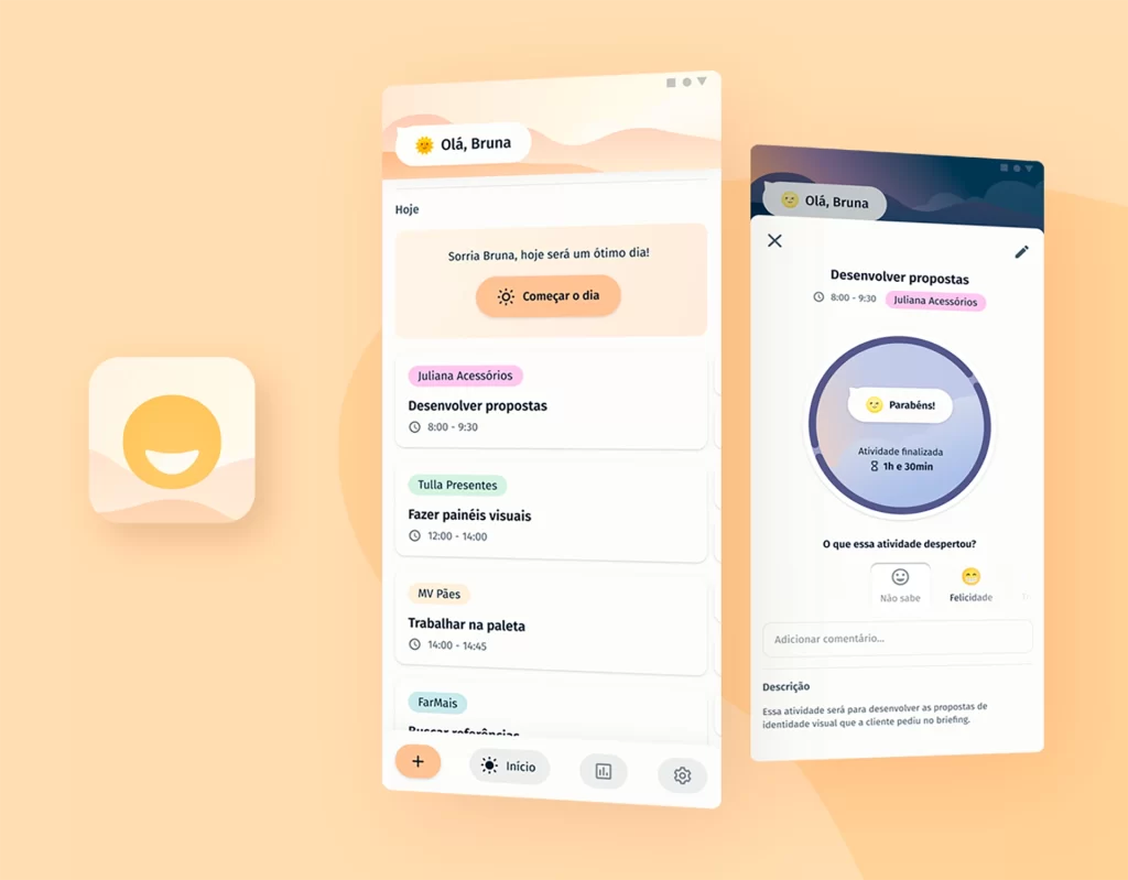 Concept showing screen design for a work control app