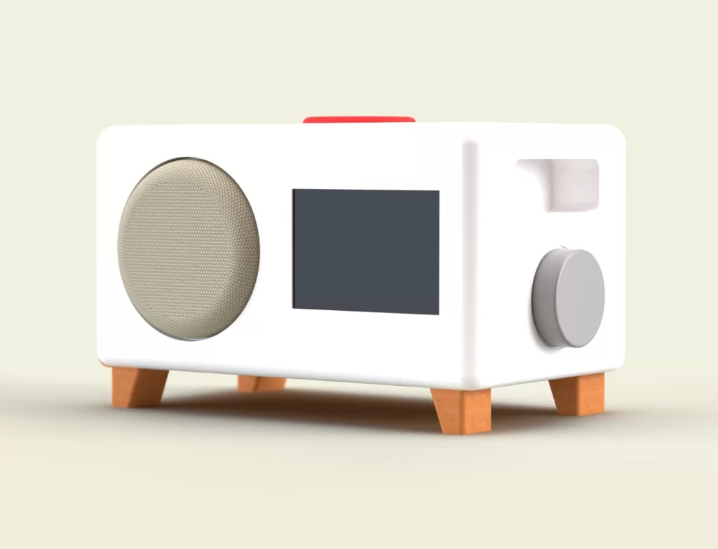Net-o is a device similar to a radio, with a screen, buttons and speaker.